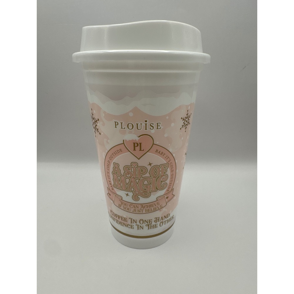 PLouise A Sip of Magic Reusable Coffee Cup Pink Snowflake Tumbler‎ BPA Free NWOT
